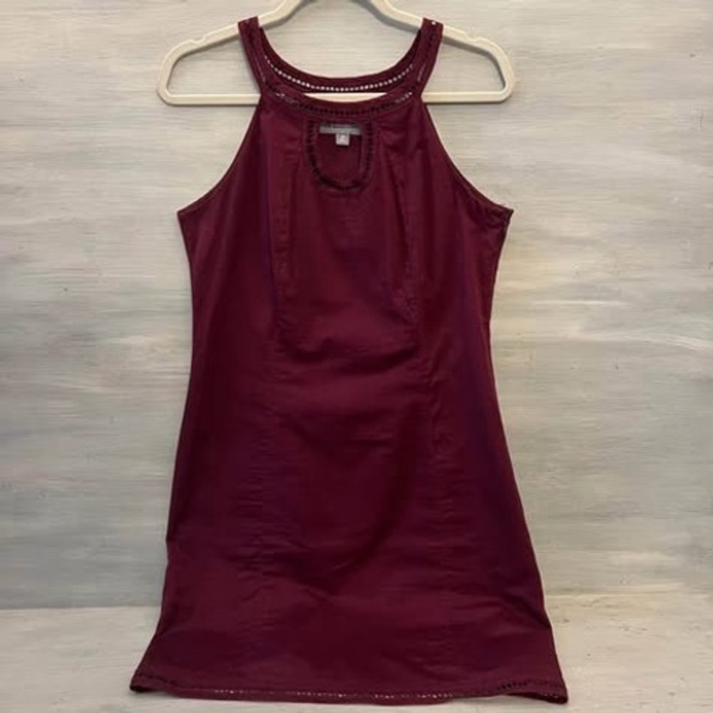 Merona 100% Cotton Burgundy Keyhole Halter Neck Aline Mini Dress Size 10 GC